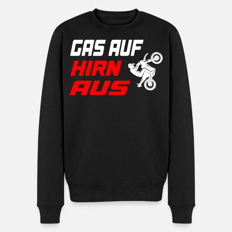 Gas_auf_Hirn_aus - Männer Premium Bio Pullover - Schwarz