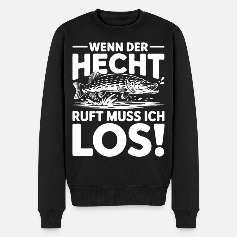 Angler Spruch Hecht - Männer Premium Bio Pullover - Schwarz