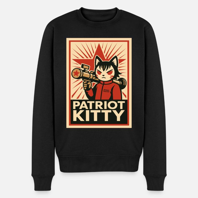 Patriot Kitty Raketenkunst - Männer Premium Bio Pullover - Schwarz