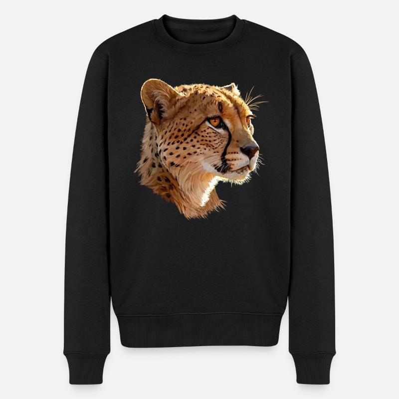 Leopardenkopf Kunstillustration - Männer Premium Bio Pullover - Schwarz
