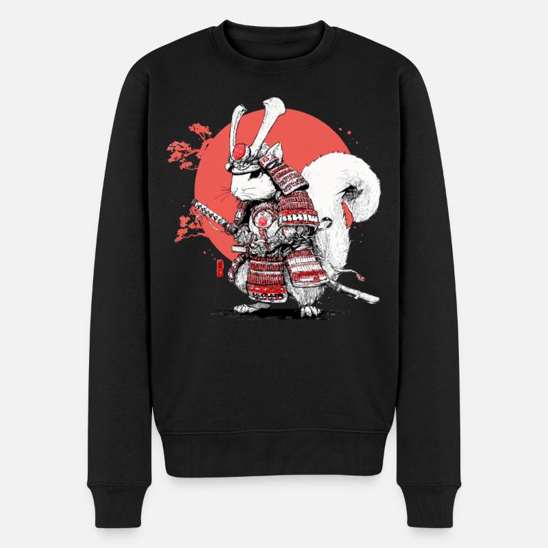 Eichhörnchen-Samurai im Roten Kreis - Männer Premium Bio Pullover - Schwarz