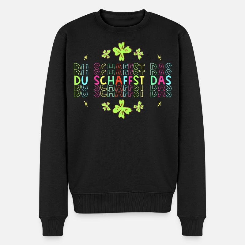 Du schaffst das! Glücksbringer Glücksklee neon - Männer Premium Bio Pullover - Schwarz