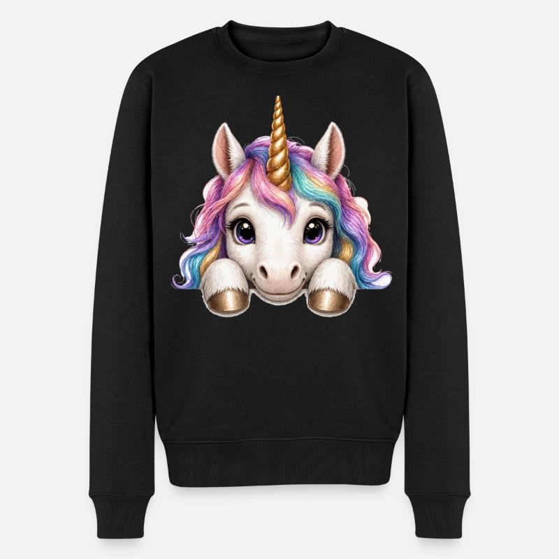 Einhorn mit Regenbogenmähne - Männer Premium Bio Pullover - Schwarz