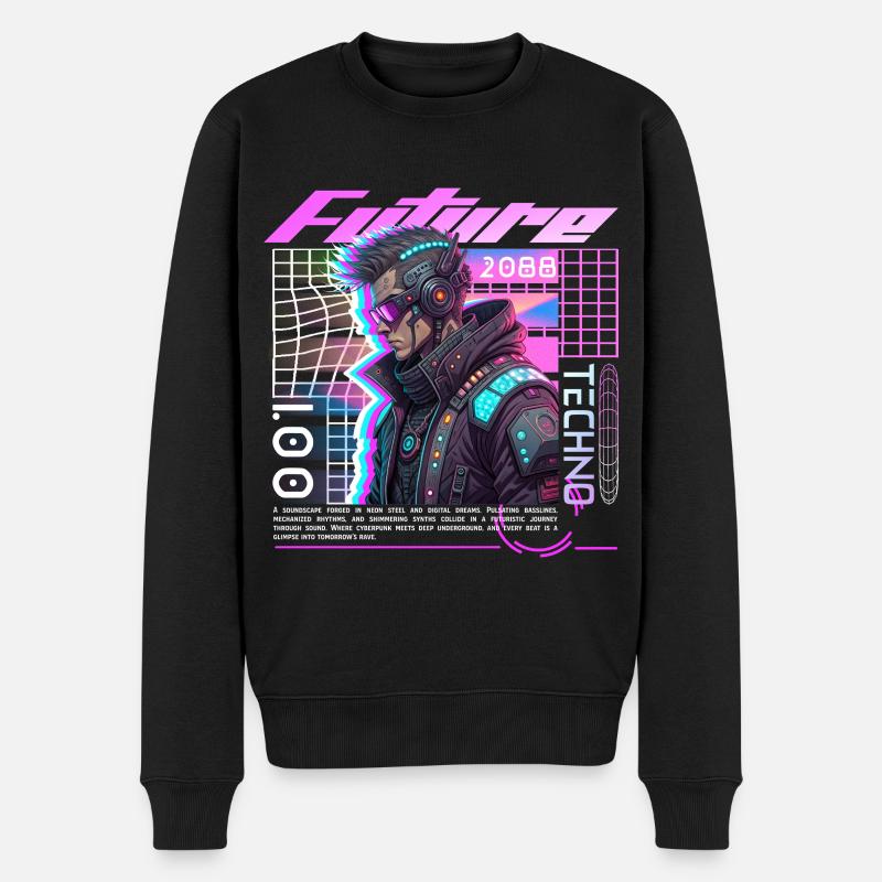 Neon Cyberpunk Fahrradfahrer - Männer Premium Bio Pullover - Schwarz