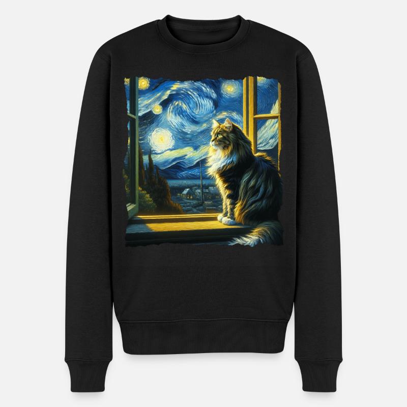 Maine Coon Starry Night - Männer Premium Bio Pullover - Schwarz