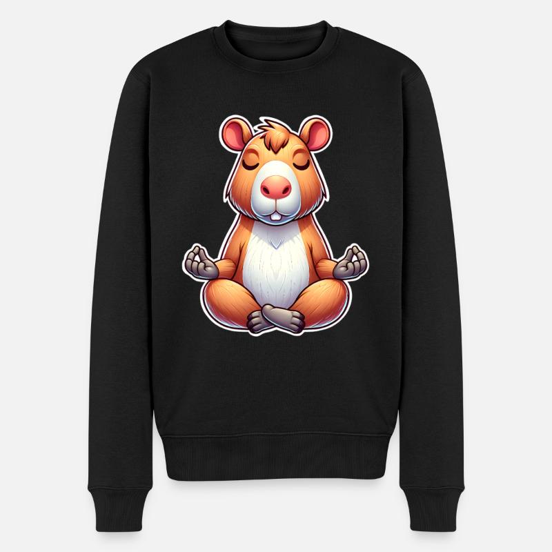 Capybara Yoga Meditieren - Männer Premium Bio Pullover - Schwarz
