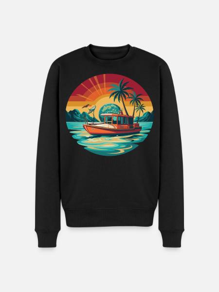 Retro Boat Sunset Tropics - Men's Premium Organic Jumper - black