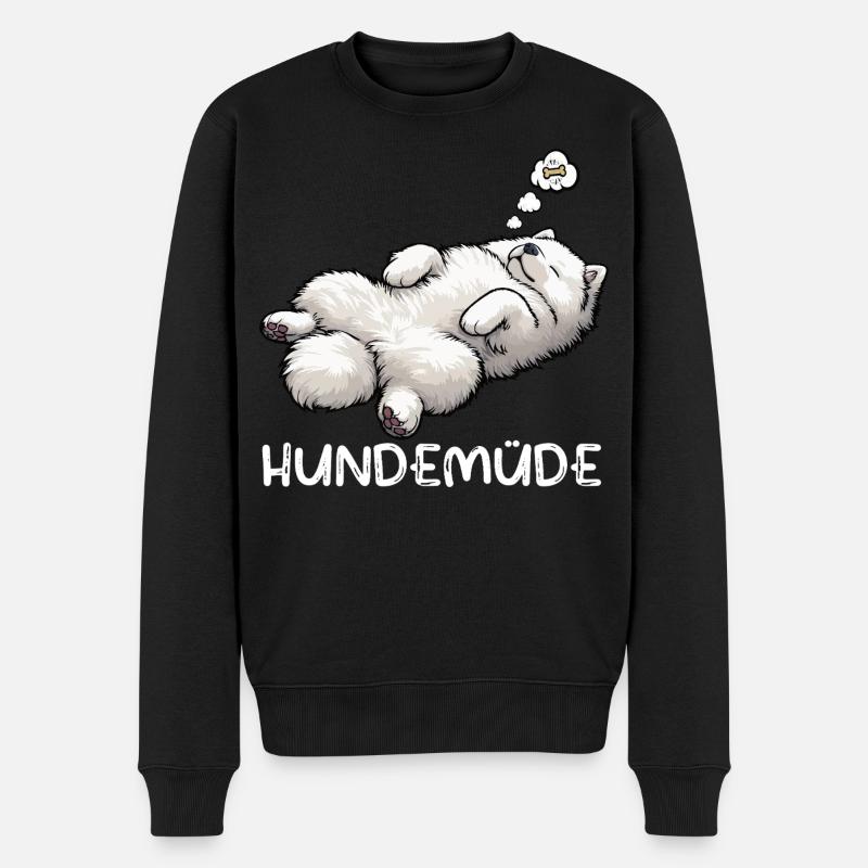 Hundemüde Samojede Samojedenbesitzer Samojedenhund - Männer Premium Bio Pullover - Schwarz