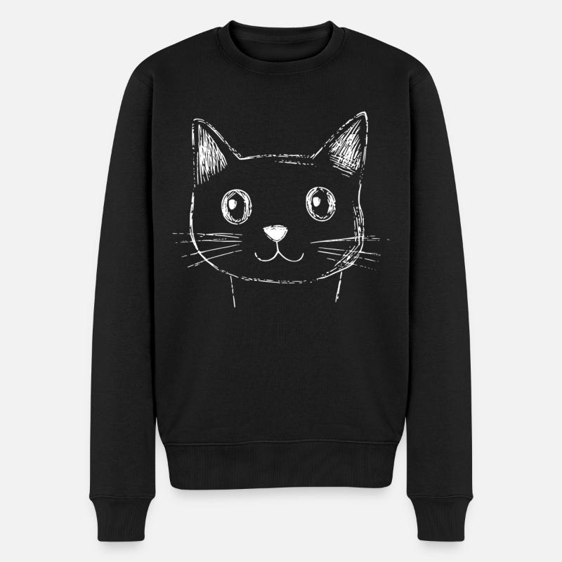 Katze Gesicht Skizze  - Männer Premium Bio Pullover - Schwarz