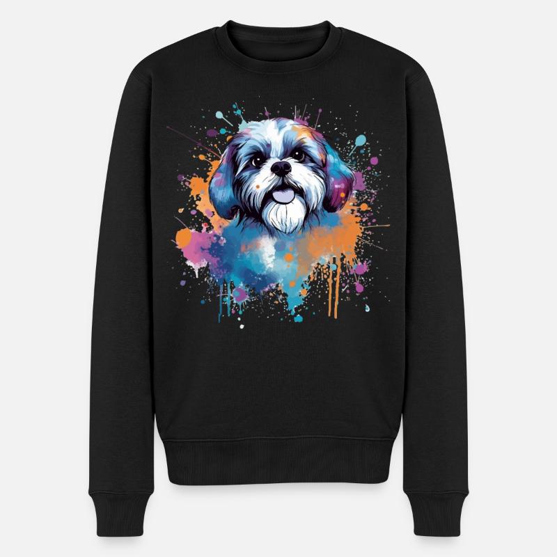 Éclaboussure de chiot Shih Tzu - Pull Premium bio Homme - noir