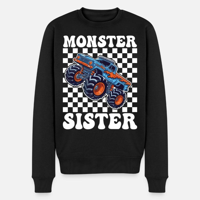 Monstertruck Schwester Motiv - Männer Premium Bio Pullover - Schwarz