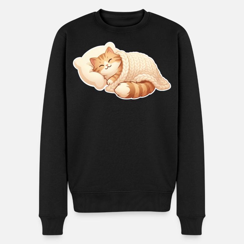 Katze Schlafen - Männer Premium Bio Pullover - Schwarz