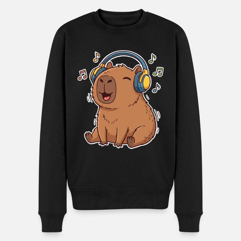 Capybara Musik Singen - Männer Premium Bio Pullover - Schwarz