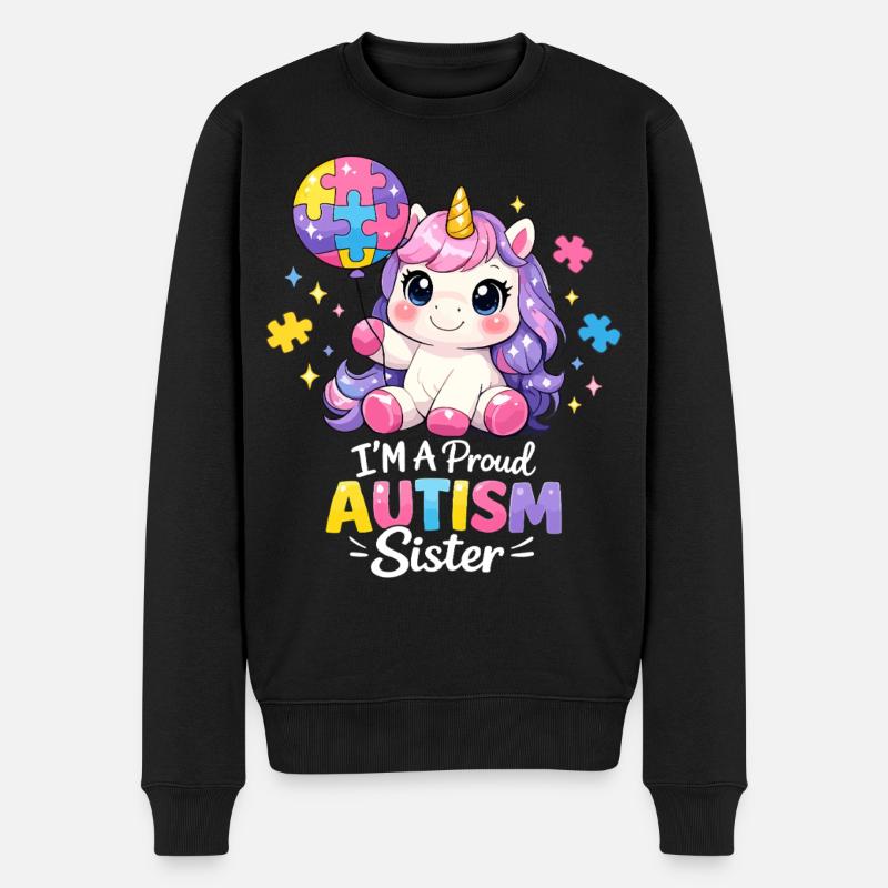 Autismus-Schwester Stolzes Einhorngeschenk - Männer Premium Bio Pullover - Schwarz