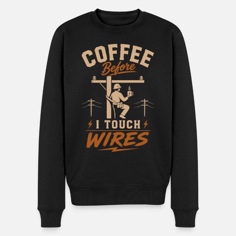 Kaffee Bevor Ich Kabel Anfasse - Männer Premium Bio Pullover - Schwarz