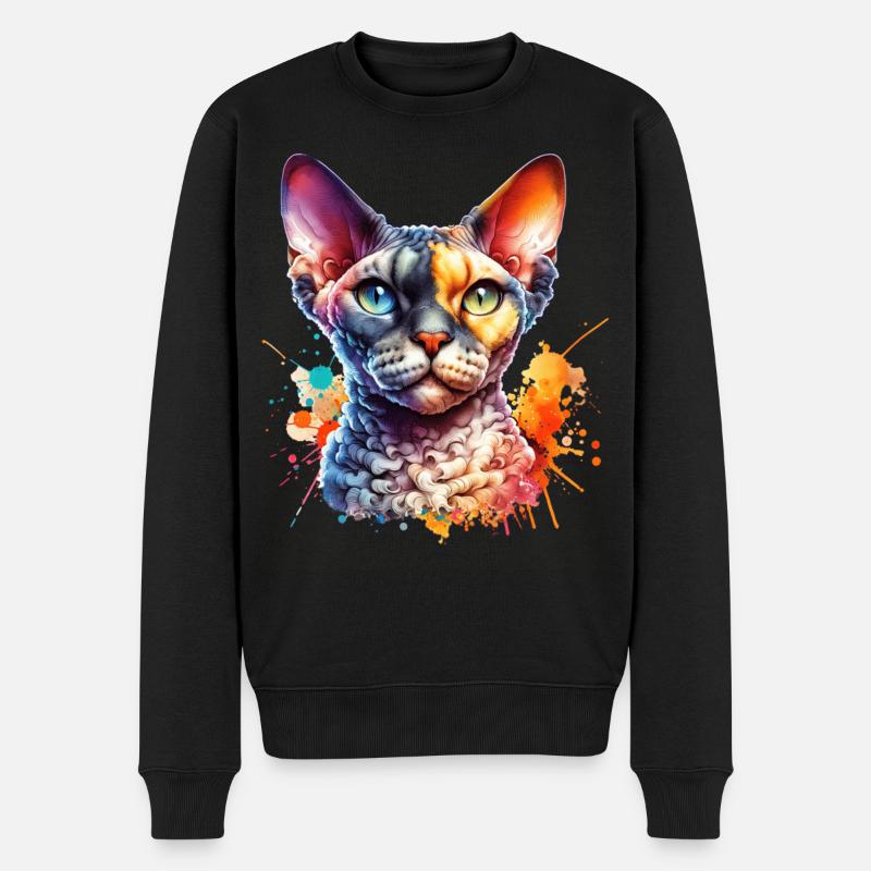 Devon Rex Motiv - Männer Premium Bio Pullover - Schwarz