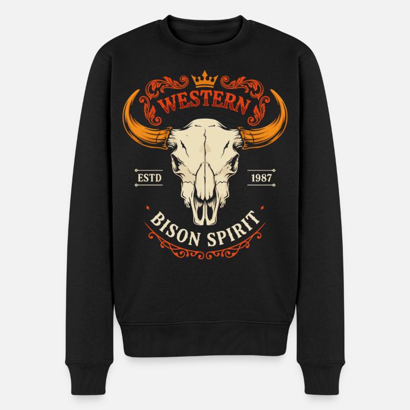Crâne d’esprit du bison occidental - Pull Premium bio Homme - noir