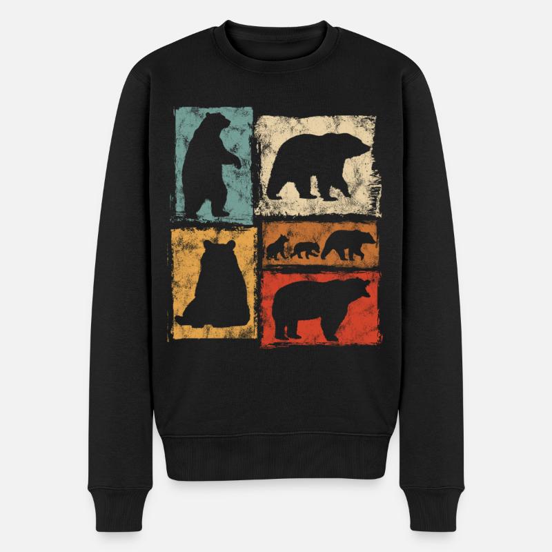Bären Perspektiven Retro Tierdruck - Männer Premium Bio Pullover - Schwarz