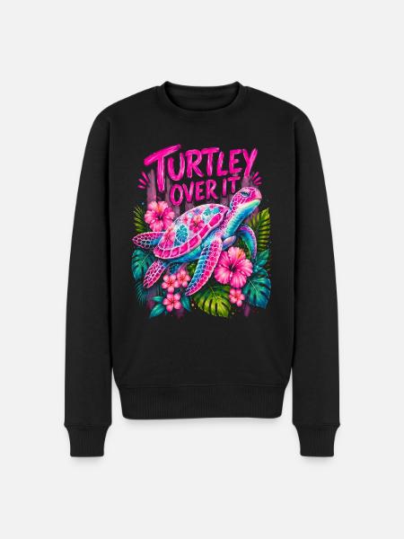Turtley Over It Cute Turtle Flower - Men's Premium Organic Jumper - black