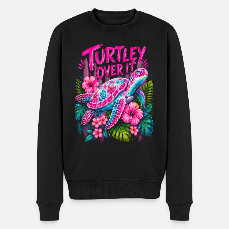 Turtley Over It Cute Turtle Flower - Männer Premium Bio Pullover - Schwarz
