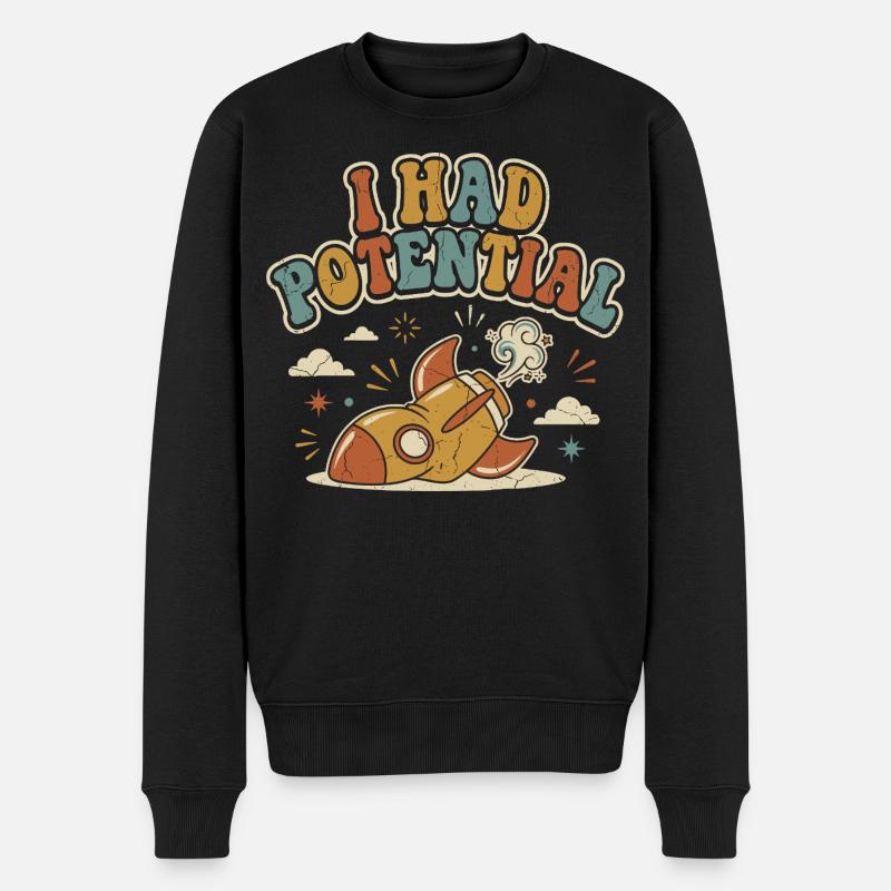 Ich hatte Rocket Potential Retro-Humor - Männer Premium Bio Pullover - Schwarz