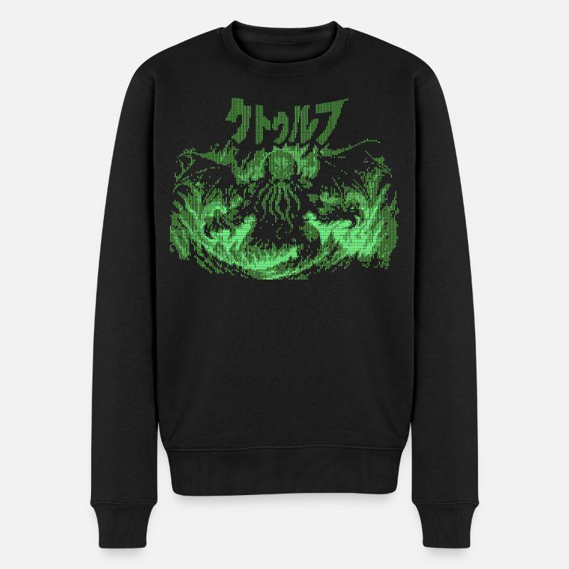Cthulhu Pixel CRT Néon Vert - Pull Premium bio Homme - noir