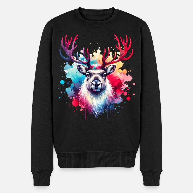 Rentier Motiv - Männer Premium Bio Pullover - Schwarz