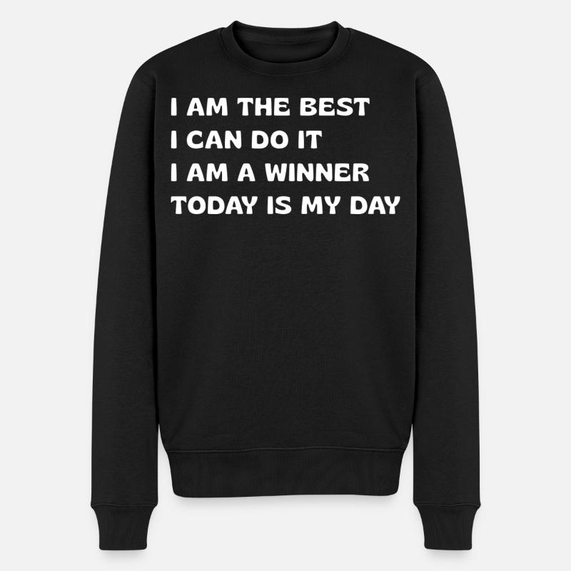 Kraftvolle Affirmationen - Männer Premium Bio Pullover - Schwarz