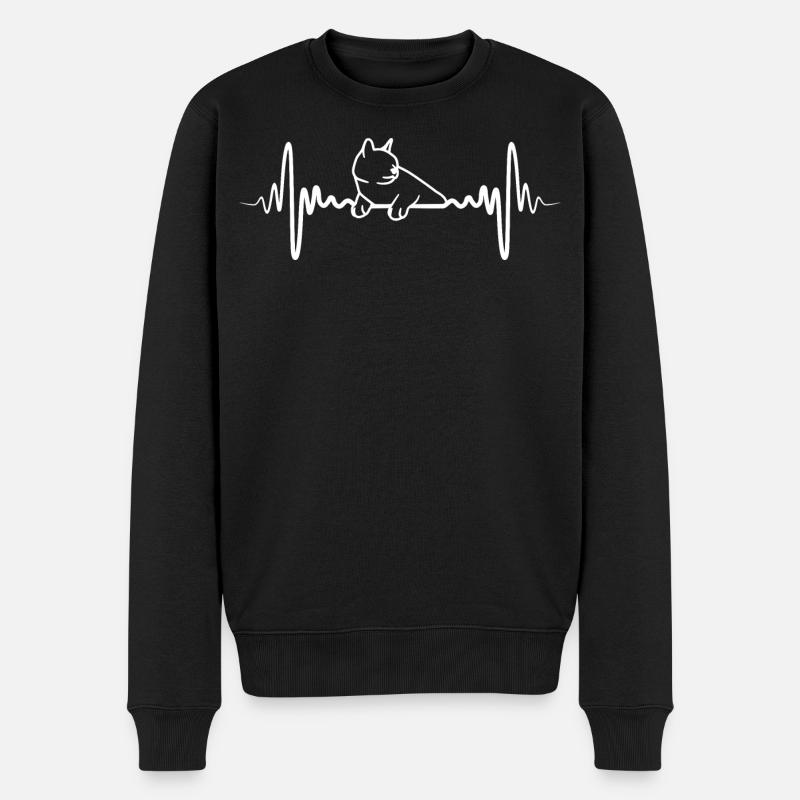 Katze Herzschlag - Männer Premium Bio Pullover - Schwarz