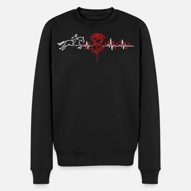 Pferd Herzschlag EKG - Männer Premium Bio Pullover - Schwarz