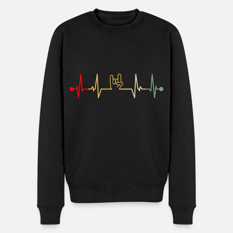 Pommesgabel Rock Metal Hand Herzschlag Retro - Männer Premium Bio Pullover - Schwarz
