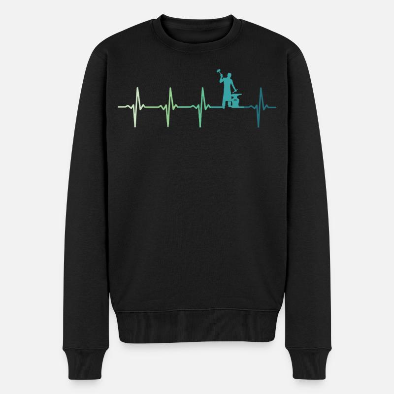 Schmiedhammer, Herzschlag, Metallarbeiter - Männer Premium Bio Pullover - Schwarz