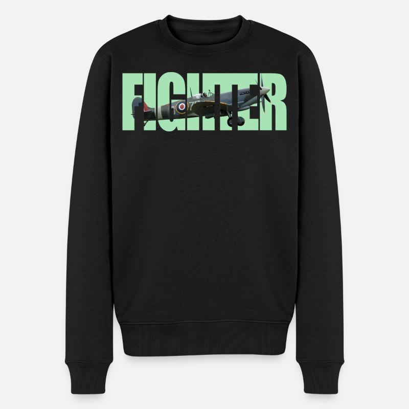 Fighter Spitfire - Männer Premium Bio Pullover - Schwarz