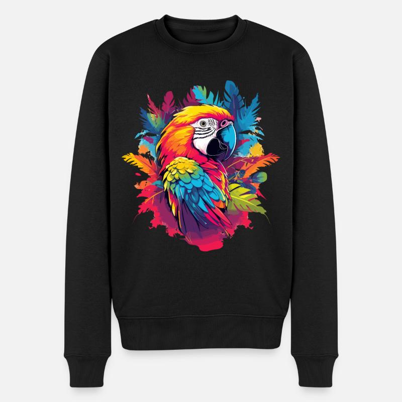 Bunter Papagei mit Palmen - Männer Premium Bio Pullover - Schwarz