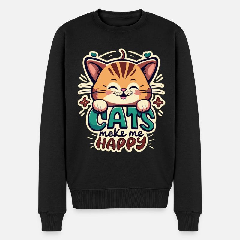 Katzen machen mich glücklich - Männer Premium Bio Pullover - Schwarz