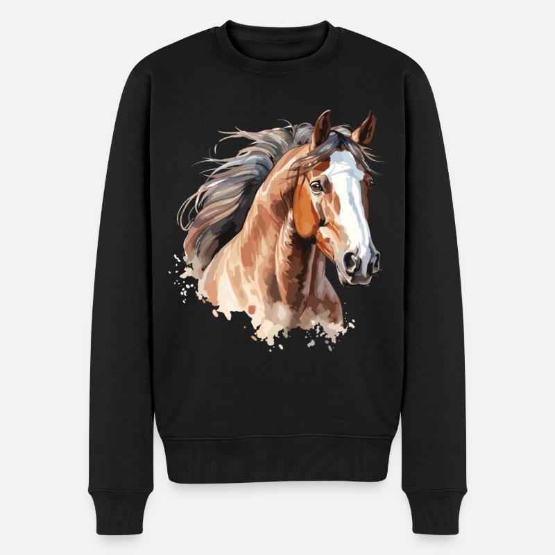 Portrait de cheval avec un style aquarelle - Pull Premium bio Homme - noir