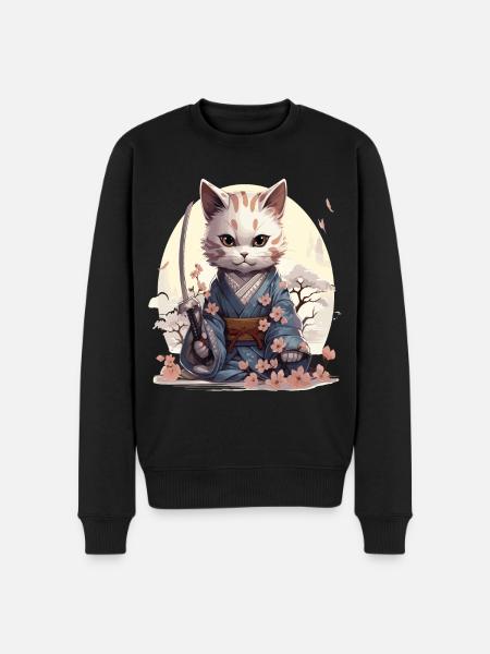 Kawaii Samurai-Katze mit Katana - Männer Premium Bio Pullover - Schwarz