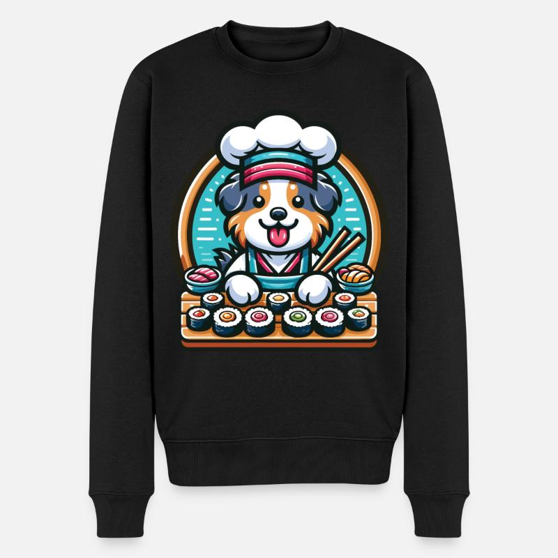 Australian Shepherd Koch Sushi im Kawaii-Stil - Männer Premium Bio Pullover - Schwarz
