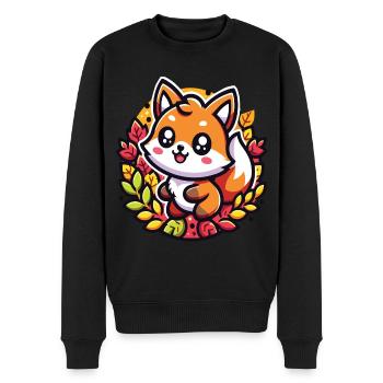 Un renard kawaii avec un décor forêt d'automne - Pull Premium bio Homme - noir - Devant - Nico (187cm)