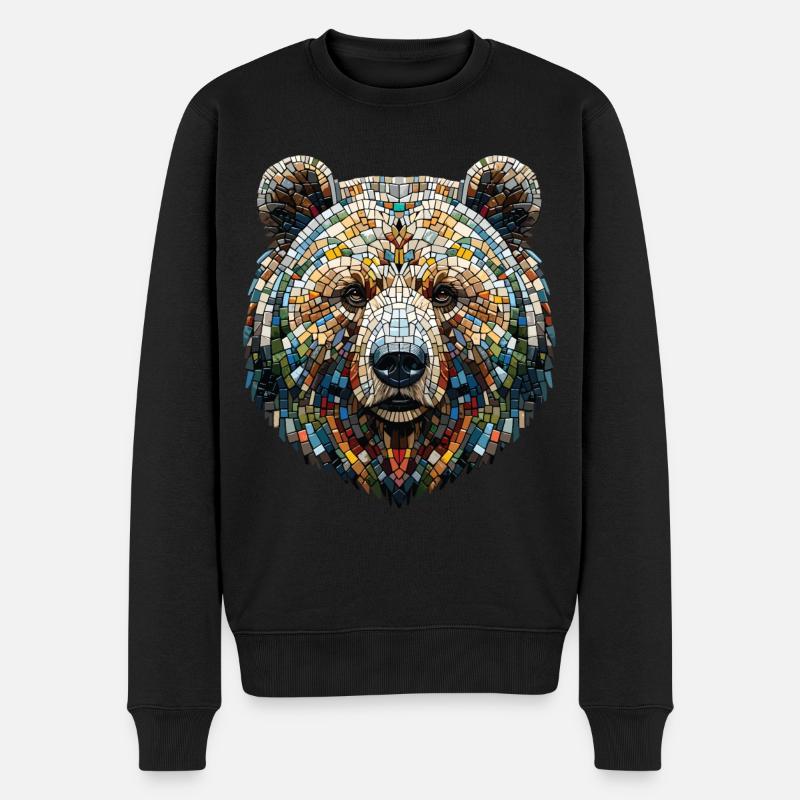 Portrait d'un ours en mosaïque colorée - Pull Premium bio Homme - noir