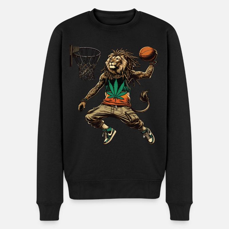 Ein Rasta-Löwe beim Dunking-Basketball - Männer Premium Bio Pullover - Schwarz