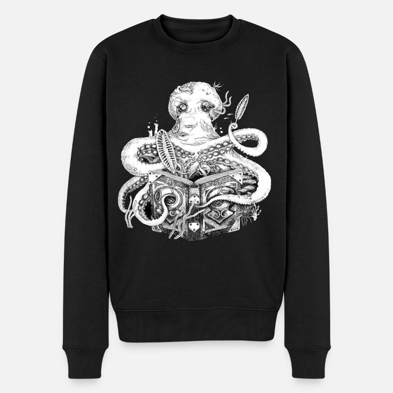 Oktopus - Tintenfisch, Tentakel, Märchenbuch - Männer Premium Bio Pullover - Schwarz