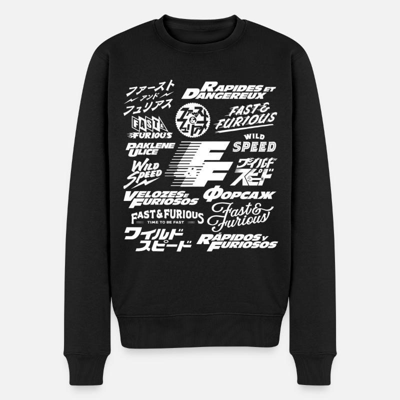 Fast and Furious Logo in diversen Sprachen weiß - Männer Premium Bio Pullover - Schwarz
