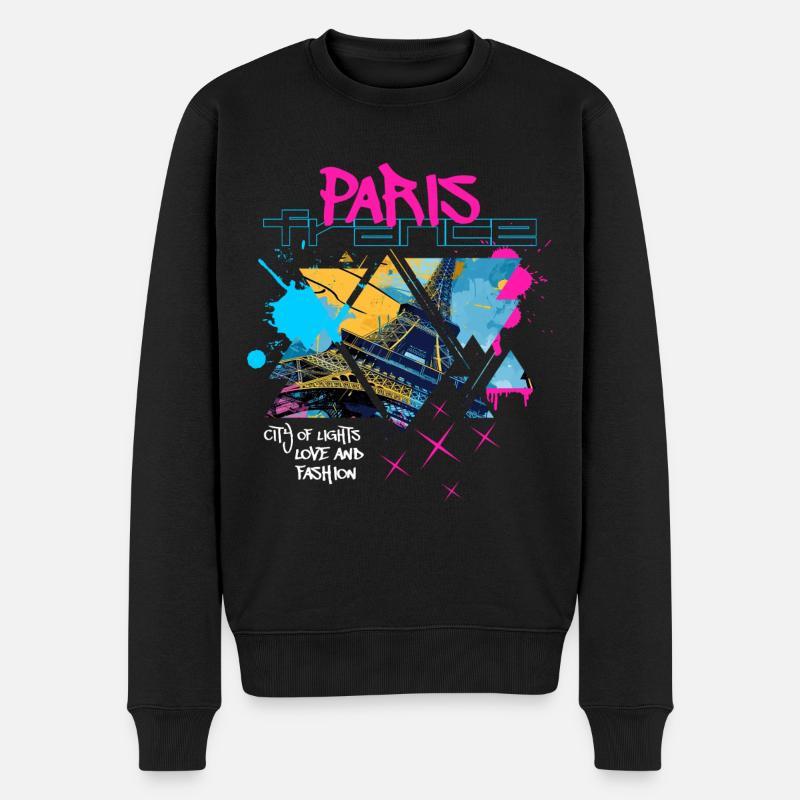 Paris Frankreich Stadt Skyline Eiffelturm Graffiti - Männer Premium Bio Pullover - Schwarz