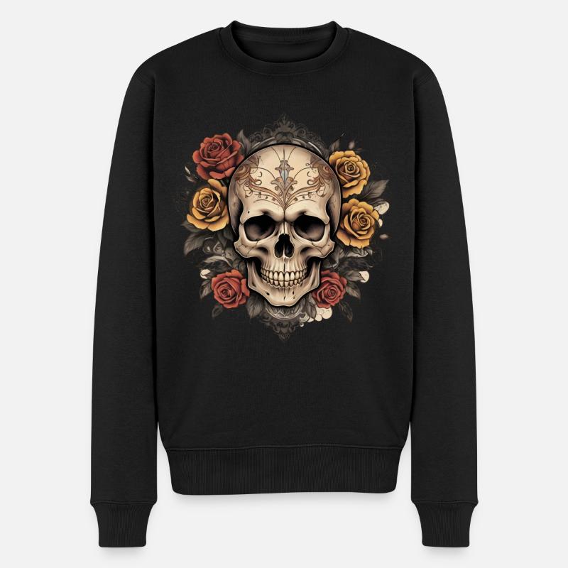 Vintage Totenkopf - Männer Premium Bio Pullover - Schwarz