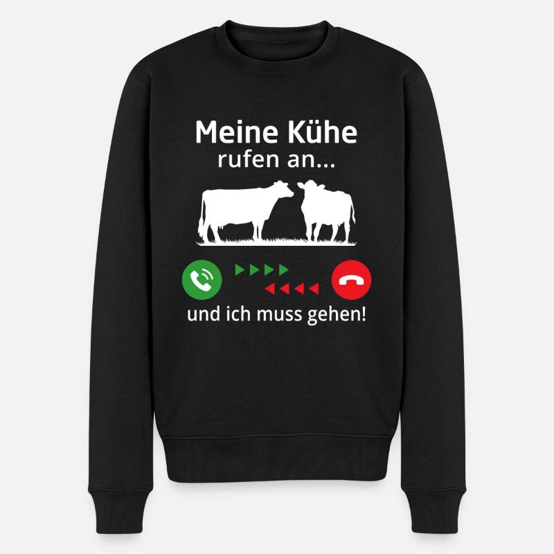 meine Kühe rufen an und ich muss gehen - Männer Premium Bio Pullover - Schwarz