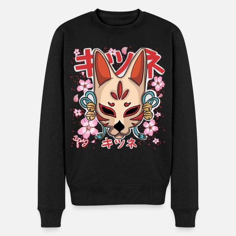 Yokai Kitsune - Männer Premium Bio Pullover - Schwarz
