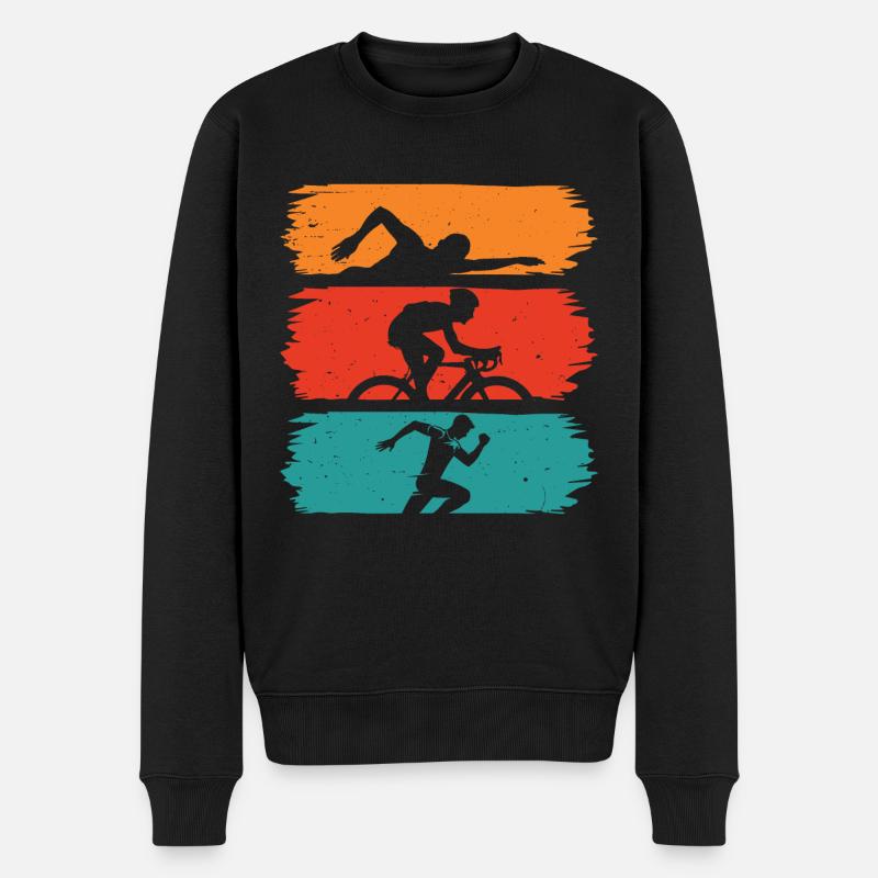 Retro Triathlon - Männer Premium Bio Pullover - Schwarz