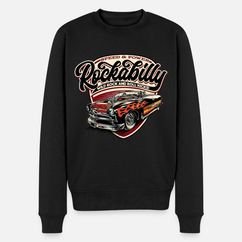 Rockabilly Hotrod Speed Flammen - neg - Männer Premium Bio Pullover - Schwarz