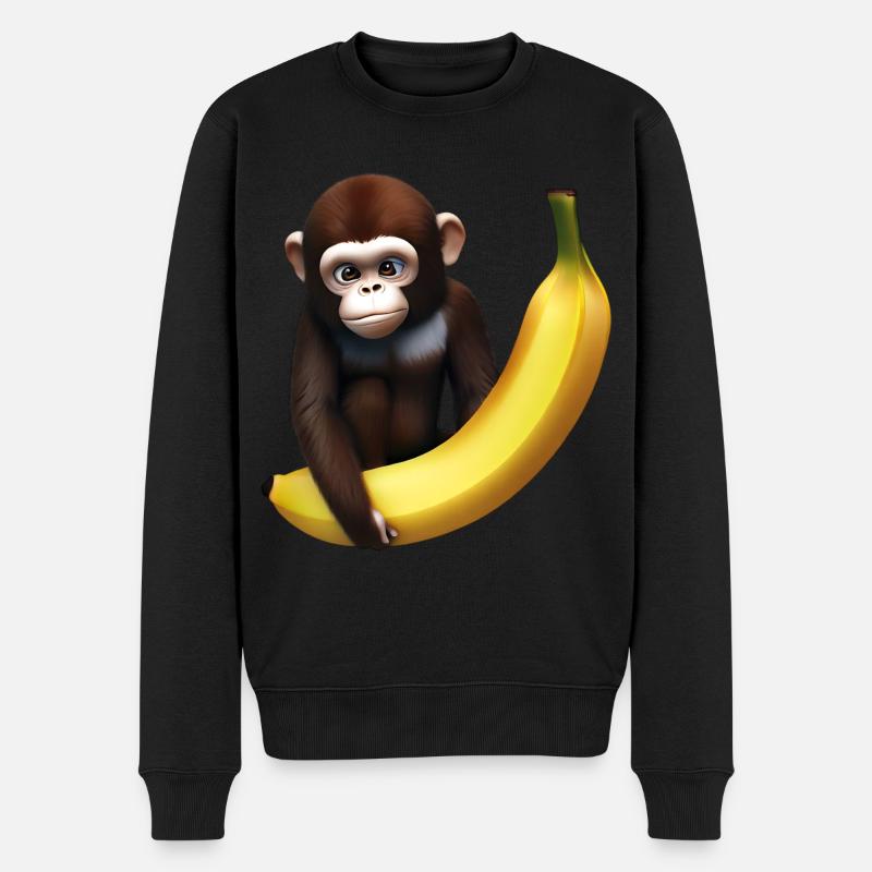 Singe mignon avec banane géante - Pull Premium bio Homme - noir